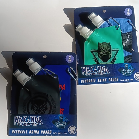 Wakanda Forever & Black Panther Reusable Drink Pouches Each Holds 10oz - NWT - Picture 3 of 8
